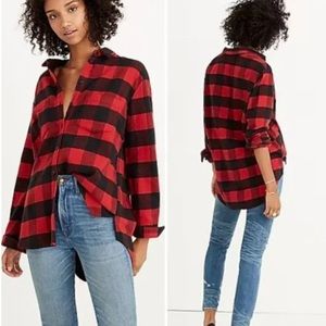 Madewell Ex-Boyfriend Oversized Plaid Red Black Buffalo Button Down Shirt Top